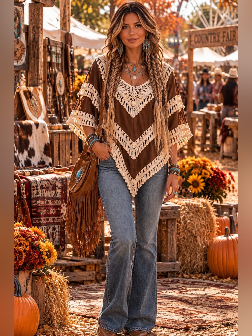 Gee Gee Boho Western Faux Suede Fringe Top